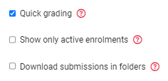 A screenshot showing the 'Quick grading' option selected within Moodle