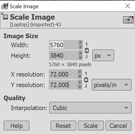 Screenshot of the Scale Image menu
