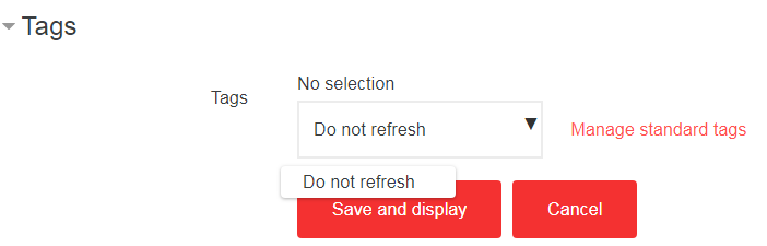 Screengrab showing 'Do not refresh' tag setting