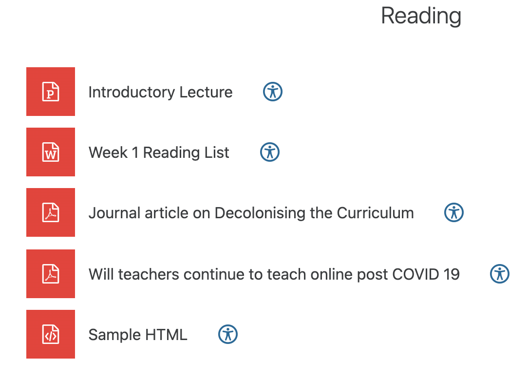 Screen shot of the alternative formats icon on Moodle.