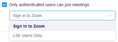 Zoom authenticated users dialogue box